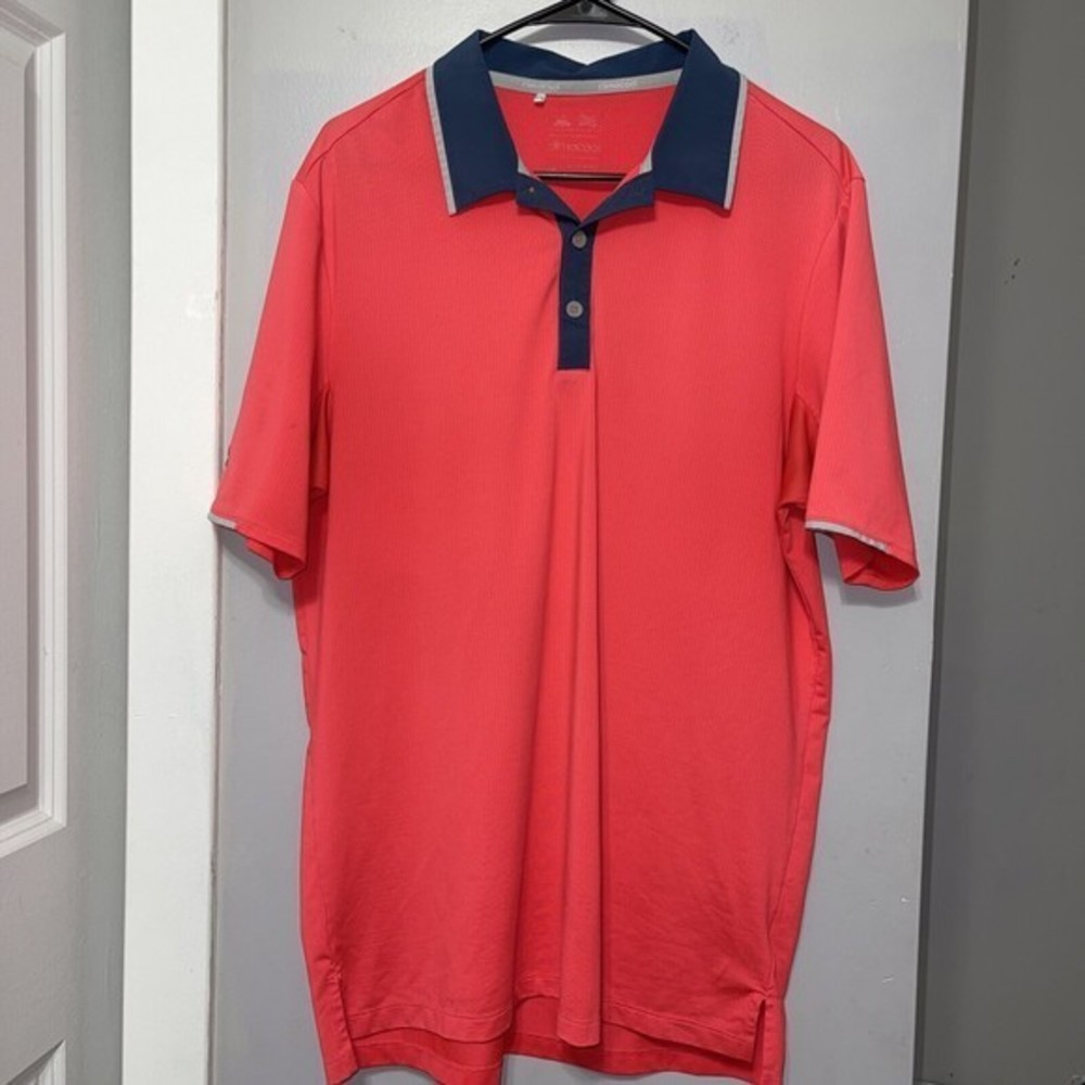 Adidas ClimaCool Golf Polo Shirt Men Coral Blue Collar Short Sleeve Performance